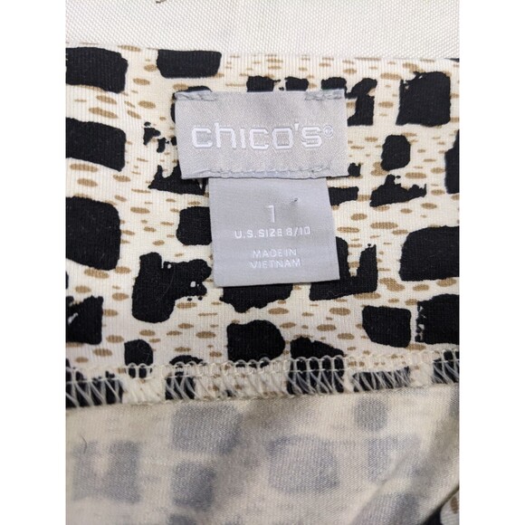 Chico’s Split-Neck Tie Waist Dress Cream Black Geometric Size 1 / Small $89 - Picture 7 of 9